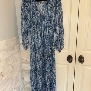 Women's Blue Leaf-Print Maxi Coverup